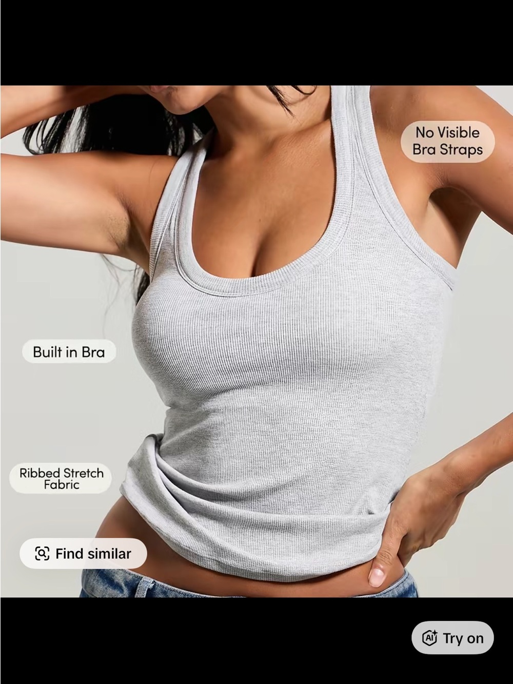 NWT Klassy Ribbed Scoop Neck Racerback Built in Bra Tank Top - Picture 5 of 7